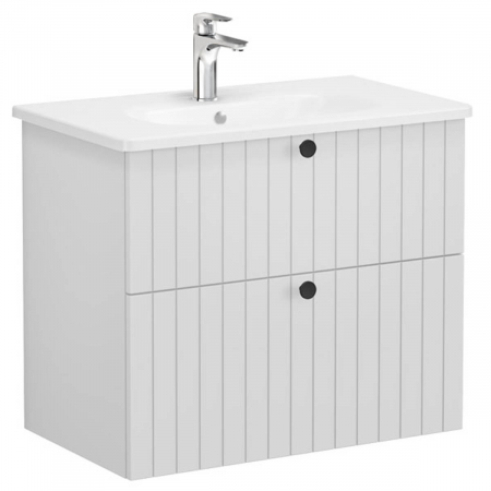 Unitate de baza lavoar baie, cu doua sertare 80cm, mat gri deschis, cu rounded lavoar / chiuveta baie | 69437 [0]