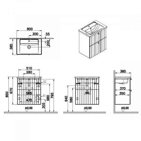 Unitate de baza lavoar baie, cu doua sertare, compact 60cm mat retro green, cu angular lavoar / chiuveta baie | 69239 [1]