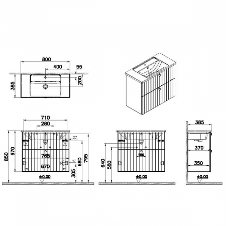Unitate de baza lavoar baie, cu doua sertare, compact 80cm, mat graphite, cu angular lavoar / chiuveta baie | 69251 [1]