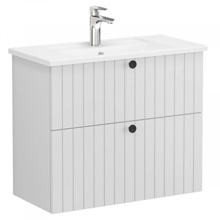 Unitate de baza lavoar baie, cu doua sertare, compact 80cm, mat gri deschis, cu angular lavoar / chiuveta baie | 69248 [0]