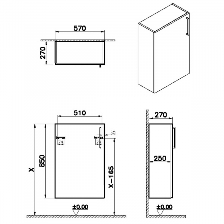 lower unit, 55cm, compact, walnut, stanga | 66498 [1]