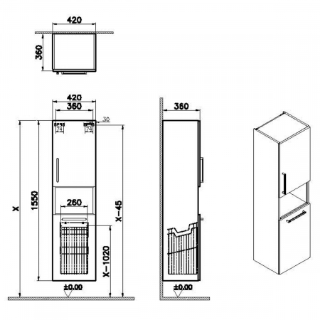 tall unit, 40cm, scurt, cu laundry basket, cordoba, dreapta | 68013 [1]