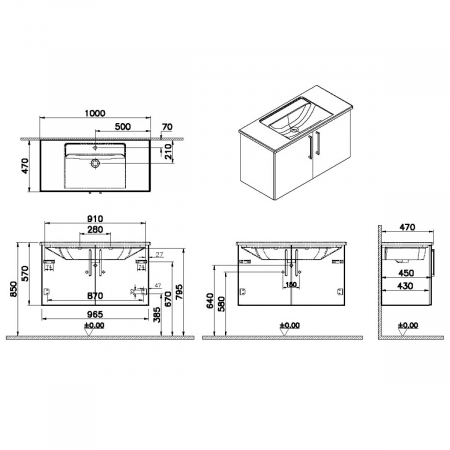 Unitate de baza lavoar baie, cu usi 100cm, cordoba, cu angular lavoar / chiuveta baie | 68169 [1]