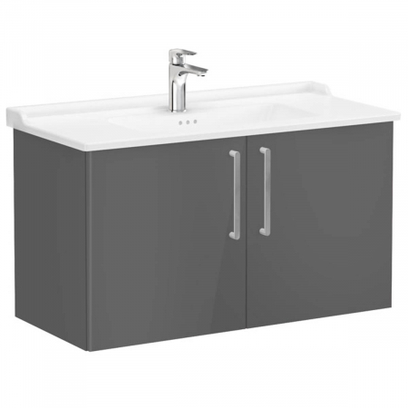 Mobilier de baie - Unitate de baza lavoar baie, cu usi 100cm, inalt gloss anthracite, cu classical lavoar / chiuveta baie | 68176