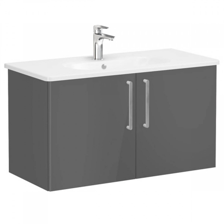 Mobilier de baie - Unitate de baza lavoar baie, cu usi 100cm, inalt gloss anthracite, cu rounded lavoar / chiuveta baie | 66317
