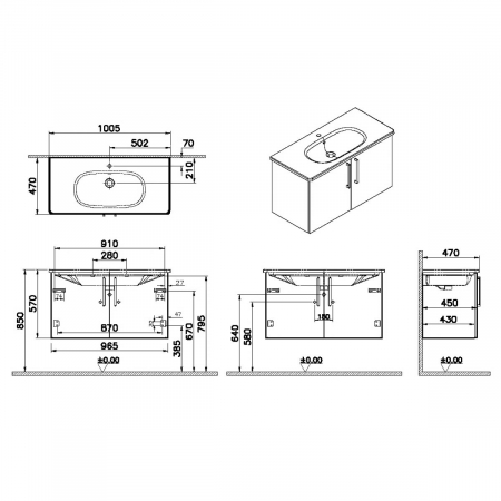 Unitate de baza lavoar baie, cu usi 100cm, inalt gloss anthracite, cu rounded lavoar / chiuveta baie | 66317 [1]