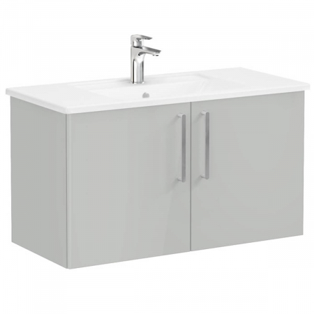 Mobilier de baie - Unitate de baza lavoar baie, cu usi 100cm, inalt gloss pearl grey, cu angular lavoar / chiuveta baie | 66322