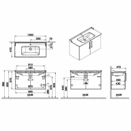 Unitate de baza lavoar baie, cu usi 100cm, inalt gloss pearl grey, cu classical lavoar / chiuveta baie | 68175 [1]
