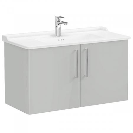 Mobilier de baie - Unitate de baza lavoar baie, cu usi 100cm, inalt gloss pearl grey, cu classical lavoar / chiuveta baie | 68175