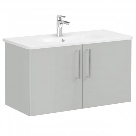 Mobilier de baie - Unitate de baza lavoar baie, cu usi 100cm, inalt gloss pearl grey, cu rounded lavoar / chiuveta baie | 66323