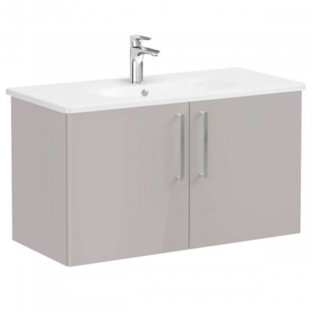 Mobilier de baie - Unitate de baza lavoar baie, cu usi 100cm, inalt gloss sahara beige, cu rounded lavoar / chiuveta baie | 66321