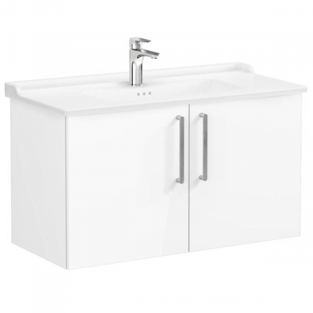 Mobilier de baie - Unitate de baza lavoar baie, cu usi 100cm, inalt gloss alb, cu classical lavoar / chiuveta baie | 68174
