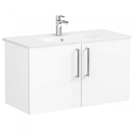 Mobilier de baie - Unitate de baza lavoar baie, cu usi 100cm, inalt gloss alb, cu rounded lavoar / chiuveta baie | 66319