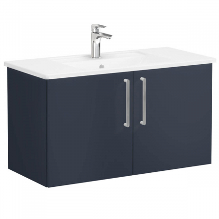 Mobilier de baie - Unitate de baza lavoar baie, cu usi 100cm, mat dark albastru, cu angular lavoar / chiuveta baie | 68168