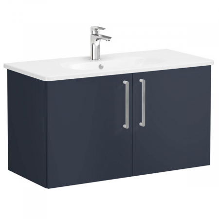 Mobilier de baie - Unitate de baza lavoar baie, cu usi 100cm, mat dark albastru, cu rounded lavoar / chiuveta baie | 68172
