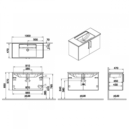 Unitate de baza lavoar baie, cu usi 100cm, mat rock grey, cu angular lavoar / chiuveta baie | 68166 [1]