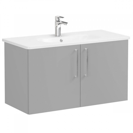 Mobilier de baie - Unitate de baza lavoar baie, cu usi 100cm, mat rock grey, cu rounded lavoar / chiuveta baie | 68170