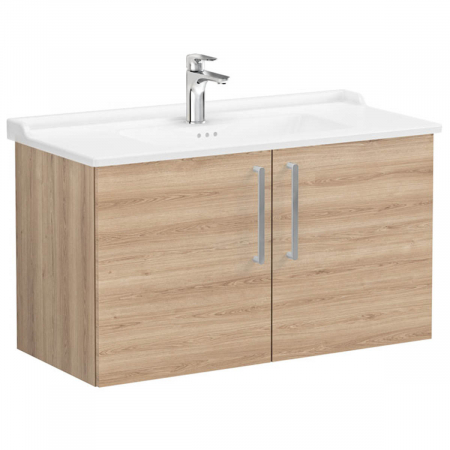 Mobilier de baie - Unitate de baza lavoar baie, cu usi 100cm, natural oak, cu classical lavoar / chiuveta baie | 68181