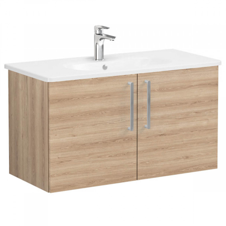 Mobilier de baie - Unitate de baza lavoar baie, cu usi 100cm, natural oak, cu rounded lavoar / chiuveta baie | 66315