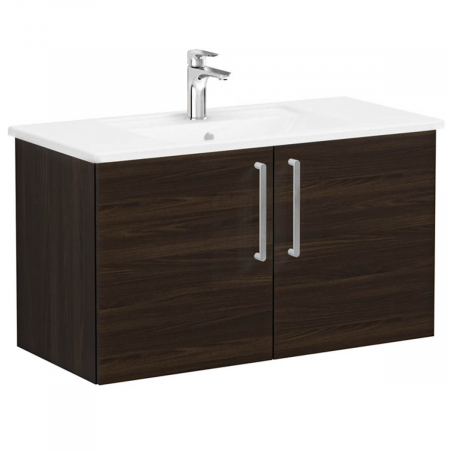 Mobilier de baie - Unitate de baza lavoar baie, cu usi 100cm, walnut, cu angular lavoar / chiuveta baie | 66312