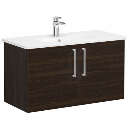 Mobilier de baie - Unitate de baza lavoar baie, cu usi 100cm, walnut, cu rounded lavoar / chiuveta baie | 66313