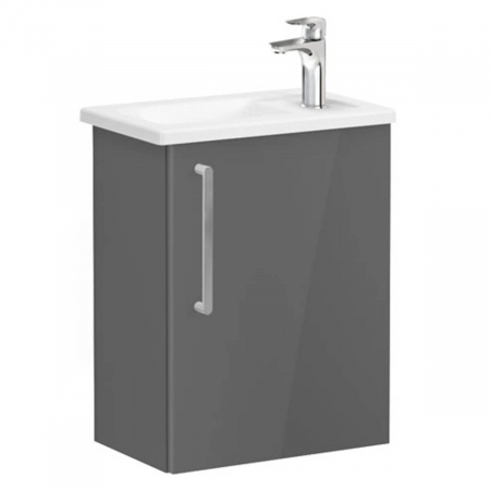 Mobilier de baie - Unitate de baza lavoar baie, cu usi, 45cm, compact, cu dreapta orificiu pentru baterie, inalt gloss anthracite, cu angular lavoar / chiuveta baie dreapta | 66328