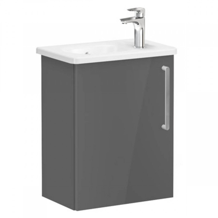 Mobilier de baie - Unitate de baza lavoar baie, cu usi, 45cm, compact, cu dreapta orificiu pentru baterie, inalt gloss anthracite, cu rounded lavoar / chiuveta baie stanga | 66341