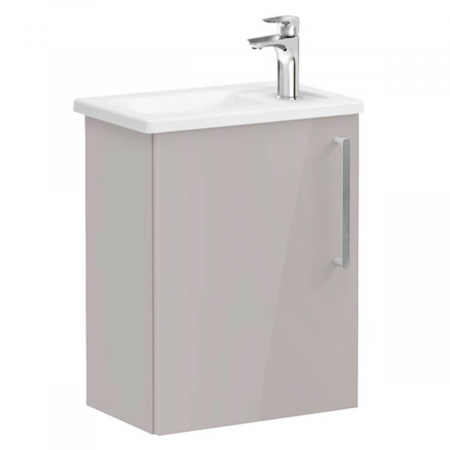 Mobilier de baie - Unitate de baza lavoar baie, cu usi, 45cm, compact, cu dreapta orificiu pentru baterie, inalt gloss sahara beige, cu angular lavoar / chiuveta baie stanga | 66344