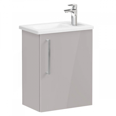 Mobilier de baie - Unitate de baza lavoar baie, cu usi, 45cm, compact, cu dreapta orificiu pentru baterie, inalt gloss sahara beige, cu angular lavoar / chiuveta baie dreapta | 66332