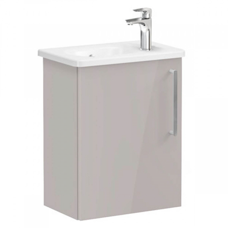 Mobilier de baie - Unitate de baza lavoar baie, cu usi, 45cm, compact, cu dreapta orificiu pentru baterie, inalt gloss sahara beige, cu rounded lavoar / chiuveta baie stanga | 66345