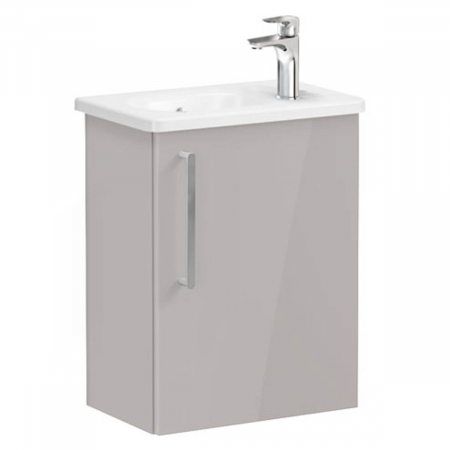 Mobilier de baie - Unitate de baza lavoar baie, cu usi, 45cm, compact, cu dreapta orificiu pentru baterie, inalt gloss sahara beige, cu rounded lavoar / chiuveta baie dreapta | 66333