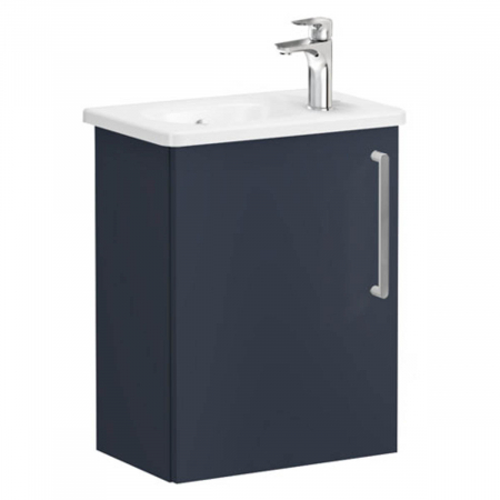 Mobilier de baie - Unitate de baza lavoar baie, cu usi, 45cm, compact, cu dreapta orificiu pentru baterie, mat dark albastru, cu rounded lavoar / chiuveta baie stanga | 68068