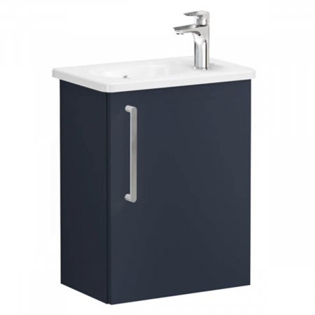 Mobilier de baie - Unitate de baza lavoar baie, cu usi, 45cm, compact, cu dreapta orificiu pentru baterie, mat dark albastru, cu rounded lavoar / chiuveta baie dreapta | 68072