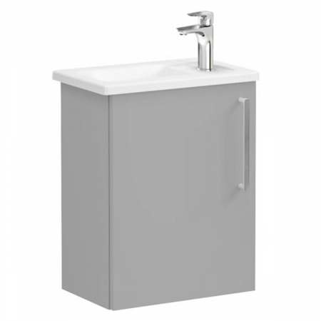 Mobilier de baie - Unitate de baza lavoar baie, cu usi, 45cm, compact, cu dreapta orificiu pentru baterie, mat rock grey, cu angular lavoar / chiuveta baie stanga | 68058