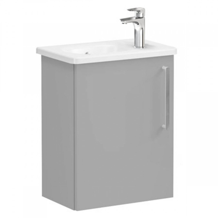 Mobilier de baie - Unitate de baza lavoar baie, cu usi, 45cm, compact, cu dreapta orificiu pentru baterie, mat rock grey, cu rounded lavoar / chiuveta baie stanga | 68066