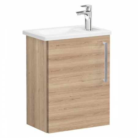 Mobilier de baie - Unitate de baza lavoar baie, cu usi, 45cm, compact, cu dreapta orificiu pentru baterie, natural oak, cu angular lavoar / chiuveta baie stanga | 66338