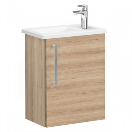 Mobilier de baie - Unitate de baza lavoar baie, cu usi, 45cm, compact, cu dreapta orificiu pentru baterie, natural oak, cu angular lavoar / chiuveta baie dreapta | 66326