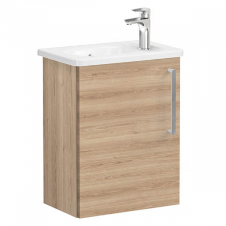 Mobilier de baie - Unitate de baza lavoar baie, cu usi, 45cm, compact, cu dreapta orificiu pentru baterie, natural oak, cu rounded lavoar / chiuveta baie stanga | 66339