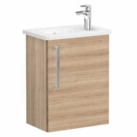 Mobilier de baie - Unitate de baza lavoar baie, cu usi, 45cm, compact, cu dreapta orificiu pentru baterie, natural oak, cu rounded lavoar / chiuveta baie dreapta | 66327