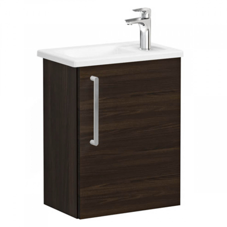 Mobilier de baie - Unitate de baza lavoar baie, cu usi, 45cm, compact, cu dreapta orificiu pentru baterie, walnut, cu angular lavoar / chiuveta baie dreapta | 66324