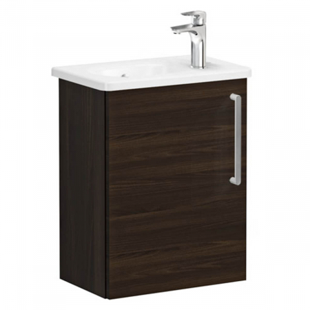 Mobilier de baie - Unitate de baza lavoar baie, cu usi, 45cm, compact, cu dreapta orificiu pentru baterie, walnut, cu rounded lavoar / chiuveta baie stanga | 66337
