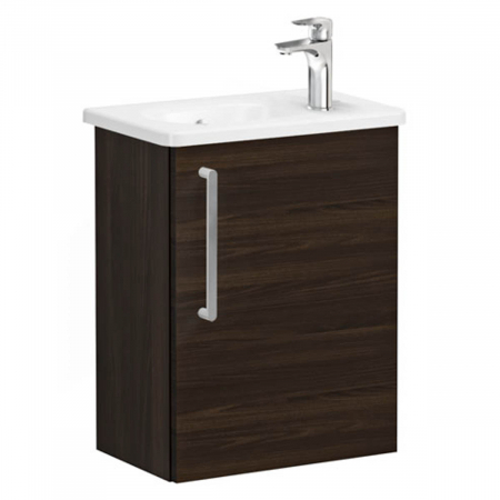Mobilier de baie - Unitate de baza lavoar baie, cu usi, 45cm, compact, cu dreapta orificiu pentru baterie, walnut, cu rounded lavoar / chiuveta baie dreapta | 66325