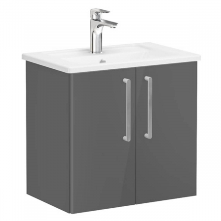 Mobilier de baie - Unitate de baza lavoar baie, cu usi 60cm compact, inalt gloss anthracite, cu angular lavoar / chiuveta baie | 66364