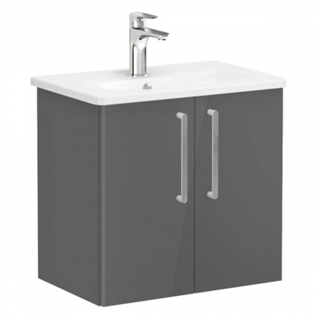 Mobilier de baie - Unitate de baza lavoar baie, cu usi 60cm compact, inalt gloss anthracite, cu rounded lavoar / chiuveta baie | 66365