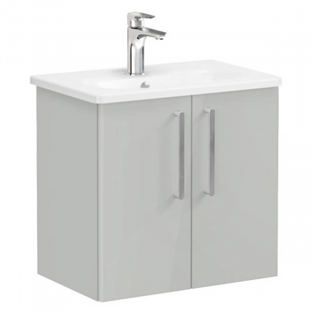 Mobilier de baie - Unitate de baza lavoar baie, cu usi 60cm compact, inalt gloss pearl grey, cu rounded lavoar / chiuveta baie | 66371