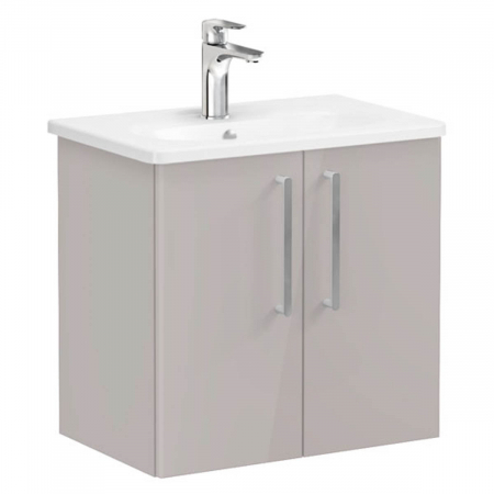 Mobilier de baie - Unitate de baza lavoar baie, cu usi 60cm compact, inalt gloss sahara beige, cu rounded lavoar / chiuveta baie | 66369