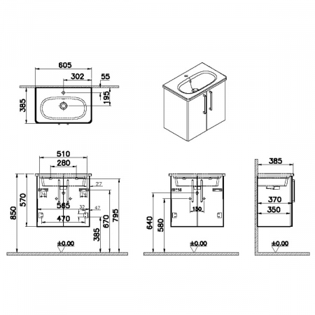 Unitate de baza lavoar baie, cu usi 60cm compact, inalt gloss sahara beige, cu rounded lavoar / chiuveta baie | 66369 [1]
