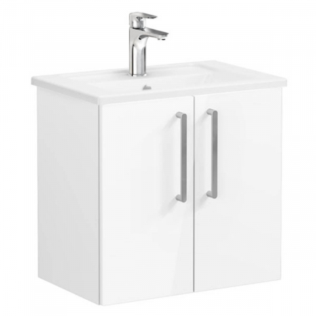 Mobilier de baie - Unitate de baza lavoar baie, cu usi 60cm compact, inalt gloss alb, cu angular lavoar / chiuveta baie | 66366