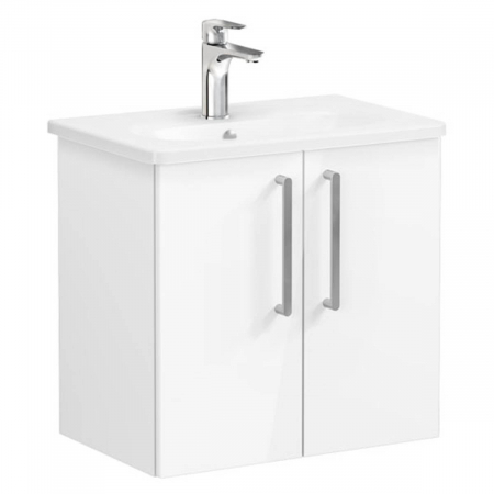 Mobilier de baie - Unitate de baza lavoar baie, cu usi 60cm compact, inalt gloss alb, cu rounded lavoar / chiuveta baie | 66367