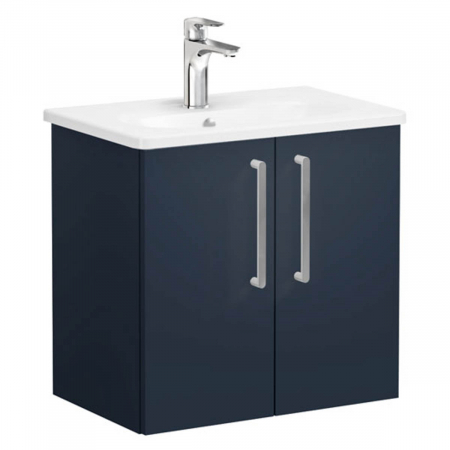 Mobilier de baie - Unitate de baza lavoar baie, cu usi 60cm compact, mat dark albastru, cu rounded lavoar / chiuveta baie | 68080